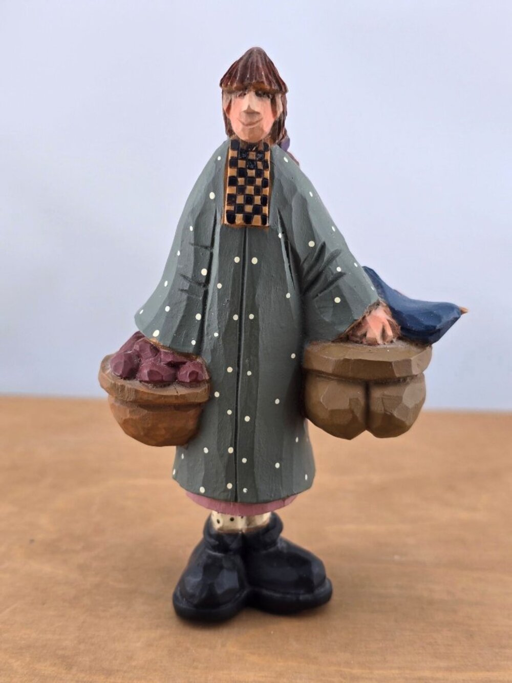 Williraye Studios 1997 Girl Figurine With Baskets Of Apples And Blue Bird READ